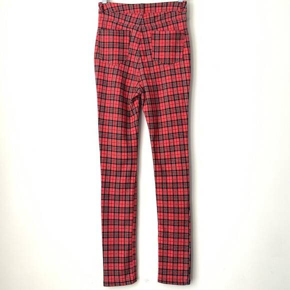 Labijou Pants Women Size M Red Scottish Tartan Skinny Leg Lightweight High Waist - Picture 2 of 7
